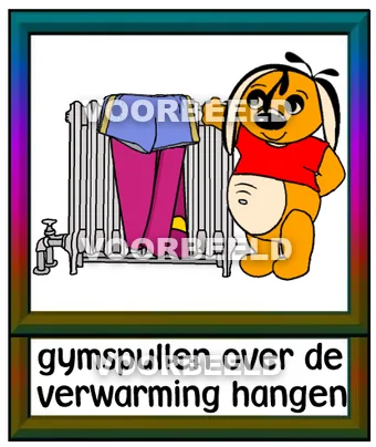 Gymspullen over de verwarming hangen
